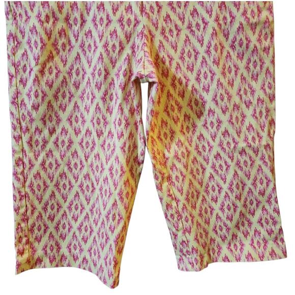 Lilly & Van Womens Capri Pants Size L Yellow Pink Diamond High Rise Tapered - Picture 9 of 9